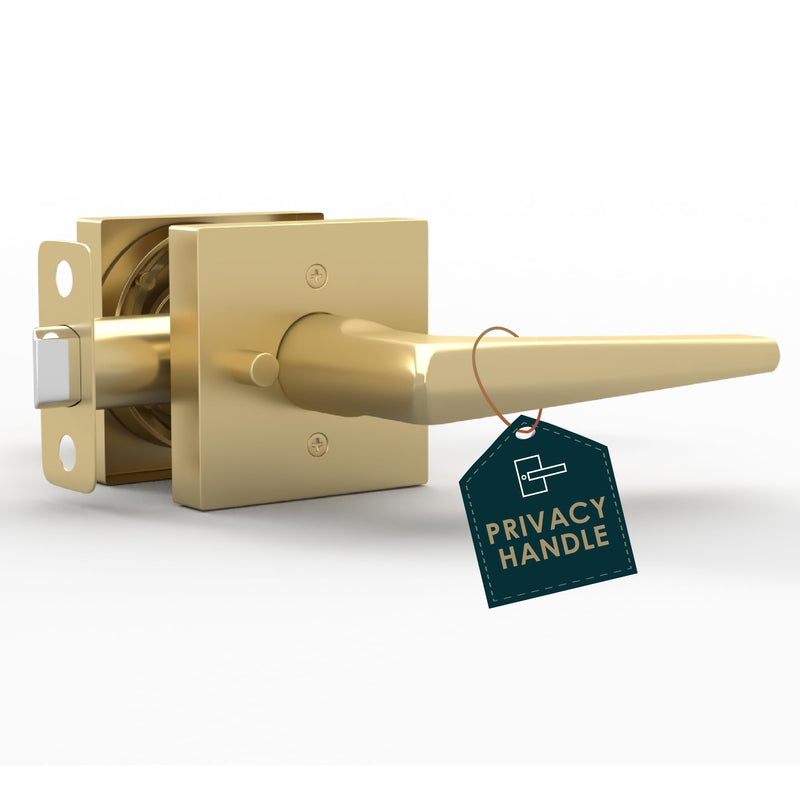 Mega Handles Schein Privacy Door Handle - 1 Pack Interior Reversible Gold Door Handle, Heavy Duty Bed & Bath Door Handles with Privacy Door Lock, Fits All Standard Doors - Satin Brass