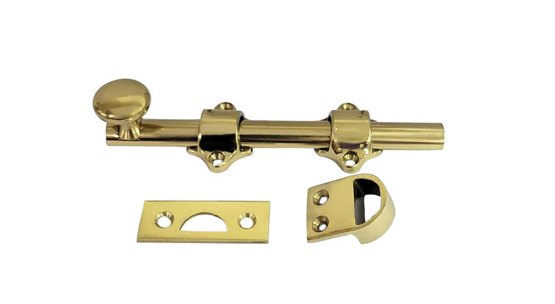QCAA Solid Brass Dutch Door Bolt, 6", Polished Brass, 1 Pack, Made in Taiwan