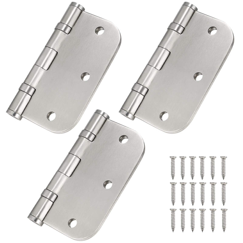 Stainless Steel Door Hinges, 3.5''X 3.5'' Ball Bearing Hinges, Commercial Grade Heavy Duty Hinges with 5/8 Inch Radius Corners, Door Interior Metal Hardwares, 3 Pack (Silver) Silver