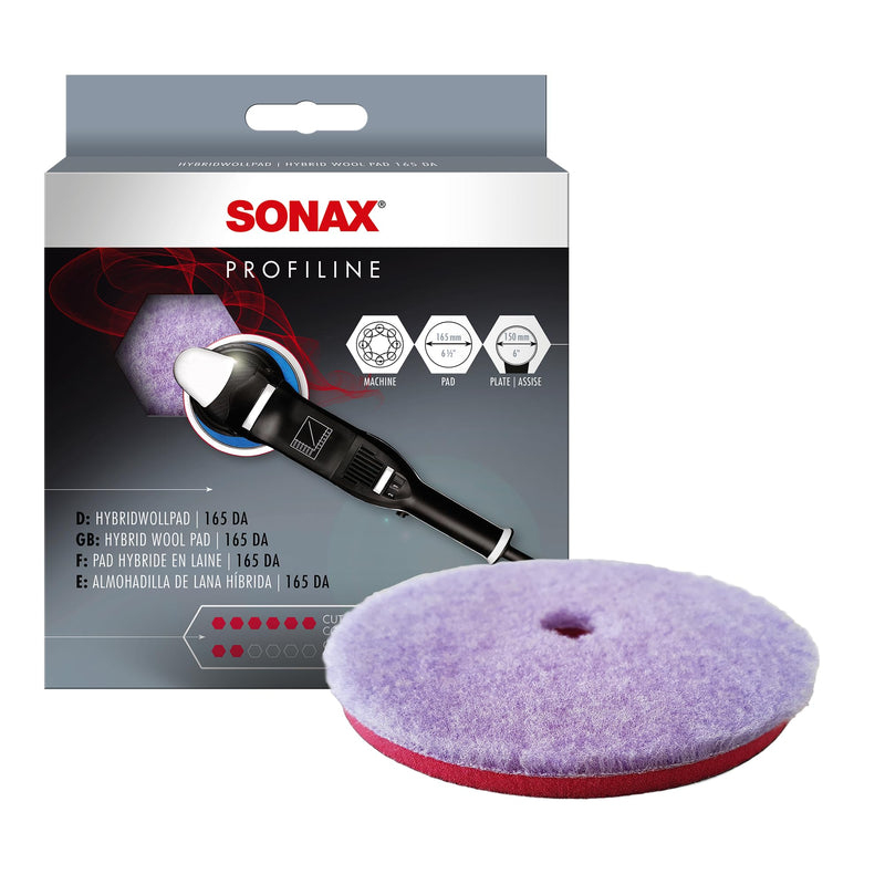 SONAX Hybrid Wool Pad | Heavy Cut Polishing Pad for Dual-Action Machines | Reduces Polishing Time | Removes Deep Scratches & Matting | 85% Wool, 15% Polyester | Low Heat Generation | 494100 | 165mm