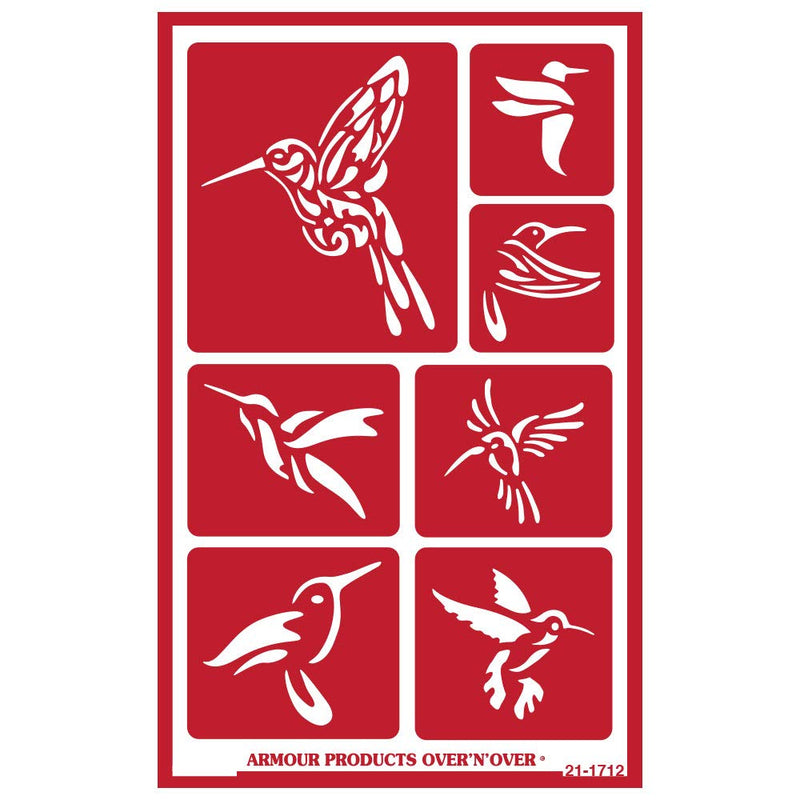 Over'N'Over Reusable Glass Etching Stencils – Durable Self-Stick Designs for Glass, Mirrors, and Ceramics with Armour Etch Cream – 5” x 8” Stencil Sheet - Hummingbirds