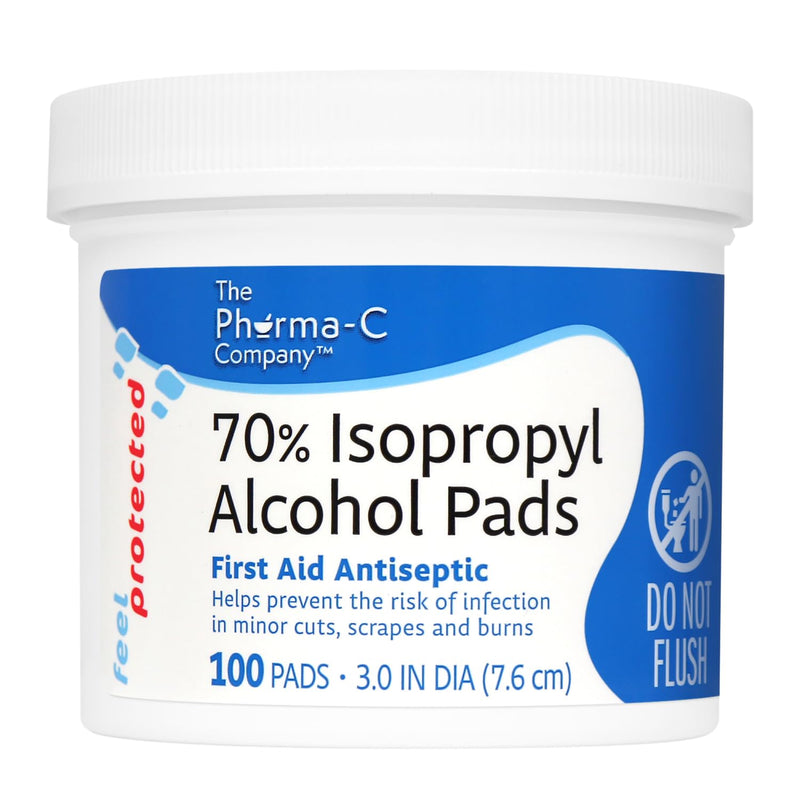 The Pharma-C Company 70% Isopropyl Alcohol Pads [100 count]. First Aid Alcohol - Antiseptic Wipes - Extra Large - Alcohol for minor cuts, scrapes and burns. 1