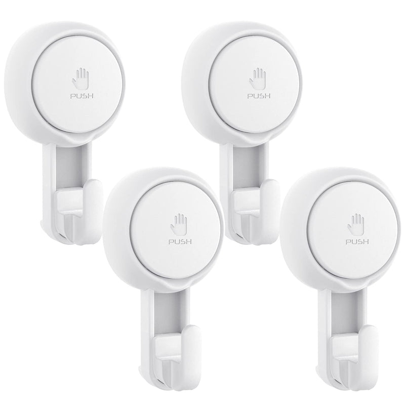 Elegear Suction Cup Shower Hooks for Loofah, Robe, Towel, Heavy Duty (4-Pack) Waterproof , Reusable Vacuum Suction Hooks for Bathroom Kitchen Large 4 Pack