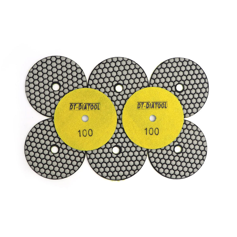 DT-DIATOOL Dry Diamond Polishing Pads 4 Inch for Granite Marble Quartz Stone Countertop Tiles 8 Pieces Grits 100 Grit 100