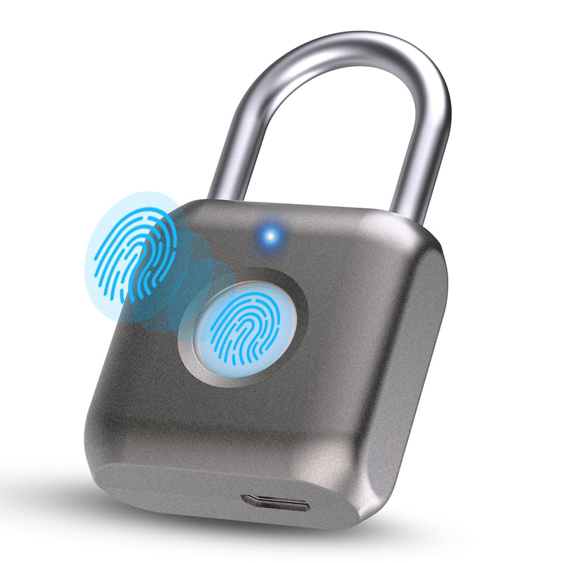 Pothunder Fingerprint Smart Padlock Lock, Biometric Metal Keyless Thumbprint Lock, Waterproof, USB Rechargeable, for Gym Locker, School Locker, Luggage, Backpack, Suitcase(Gray) Gold