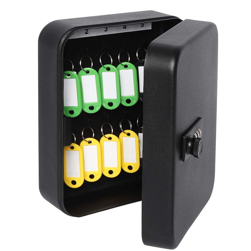 Decaller 20 Key Storage Lock Box with Code, Wall Mount Metal Security Key Cabinet with Combination Lock, 7.87" x 6.30" x 2.95", Black Black With Combination Lock
