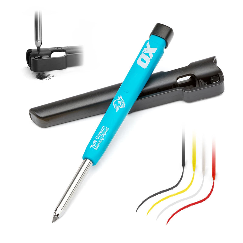 OX Tools Carpenter Pencils Pro Tuff Carbon Marking Pencil Mechanical Construction Pencil With 4 Leads & Pencil Holder & Sharpener Belt Clip Construction Pencil Carpenter Pencil OX-P503210 Pencil – Value Pack