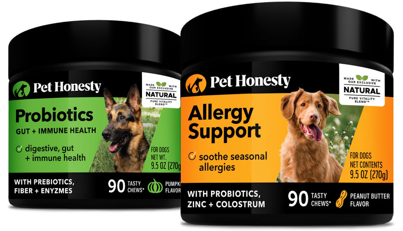 PetHonesty Digestive Probiotics for Dogs + Allergy Support Soft Chew Supplement Bundle - Probiotics, Digestive Enzymes, Salmon Oil and Omega 3 Fish Oil, Itch Relief for Dogs, Coat and Skin Health - PawsPlanet Australia