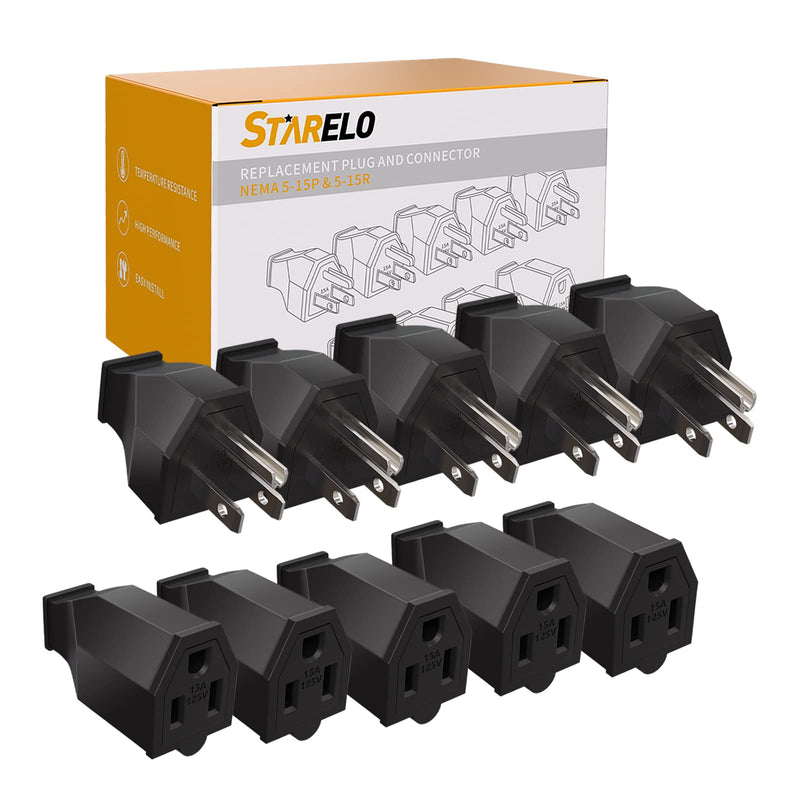 STARELO Extension Cord Ends 125V 15A 2Pole 3Wire Male Plug and Female Connector Straight Blade Plug Replacement Electrical Extension Cord End(Male & Female 5 Set) female/male5SET