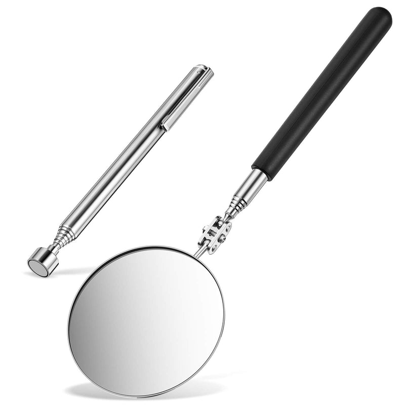 2 Pieces Telescoping Inspection Mirror Set 3 Lb Magnetic Stick Gadget 3.14 Inches Flexible Round Mirror 29.5 Inches Extra Long Handle Telescoping Magnet Pickup Tools for Men Birthday Father's Day
