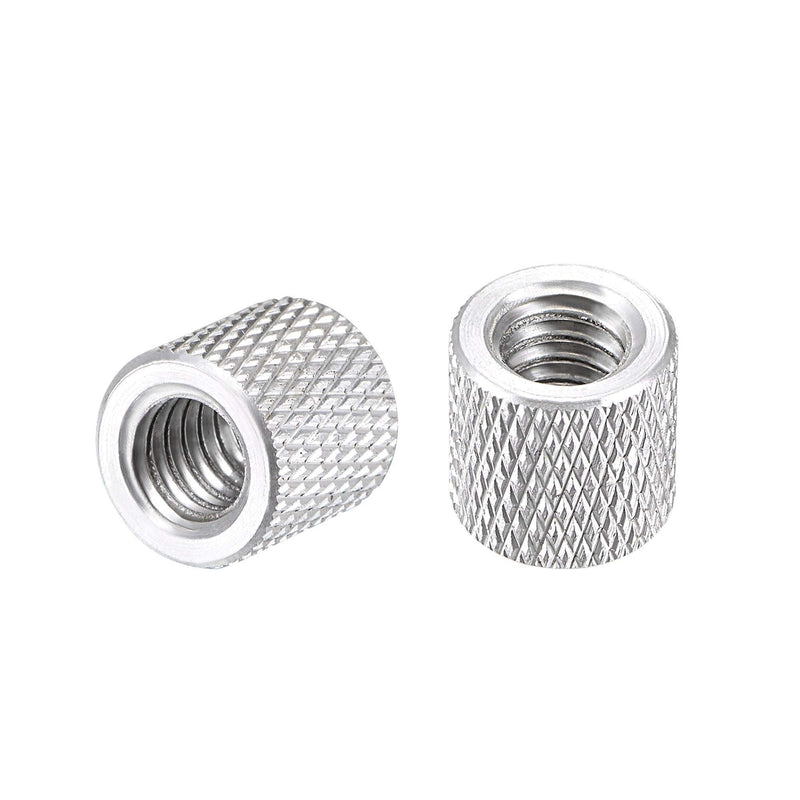 uxcell 1/4-20 x 10mm x 10mm Aluminum Alloy Hand Screw Nuts Diamond Knurl Knurled Camera Tripod Pass Hole Nut Silver 2pcs