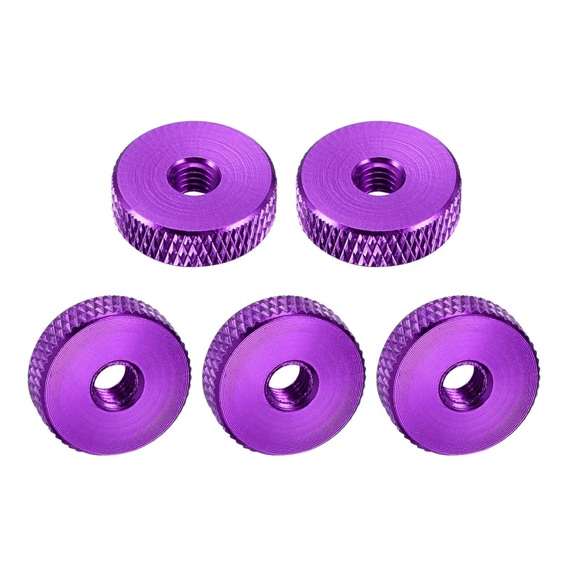 uxcell Flat Knurled Nut - M5 x 16mm x 5mm Thumb Nuts Lock Adjusting Nuts Aluminum Alloy Purple 5Pcs