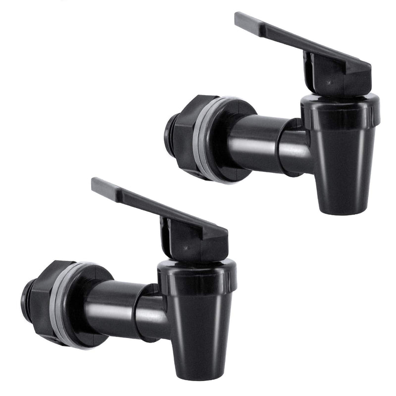Replacement Cooler Spigot, Reusable Plastic Tap for Bottle Jug, Beverage Dispenser, Crock and Container, Lever Pour Valve Spout (2 Black) 2 Black