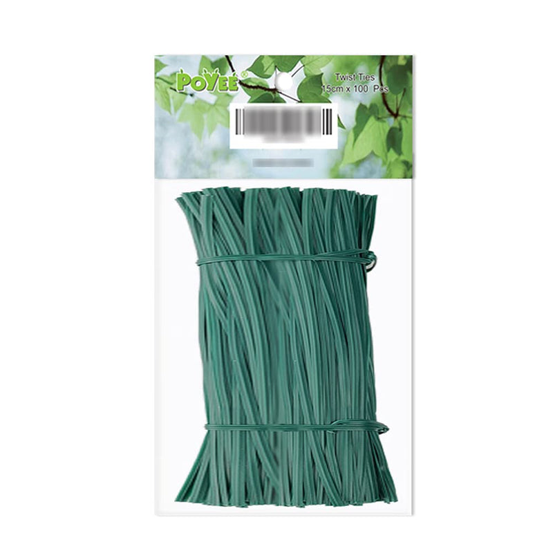 POYEE 6" 15cm Garden Twist Ties Plastic Garden Plant Support Cable Cord Ties (100, Green) 100