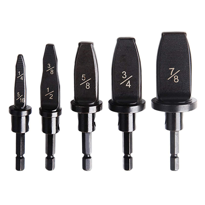 5pcs Swaging Tool Drill Bit Set, Imperial Pipe Expander Air Conditioning Copper Pipe Expander - 1/4"+5/16", 3/8"+1/2", 5/8", 3/4", 7/8" Flaring Spin Set (Black)