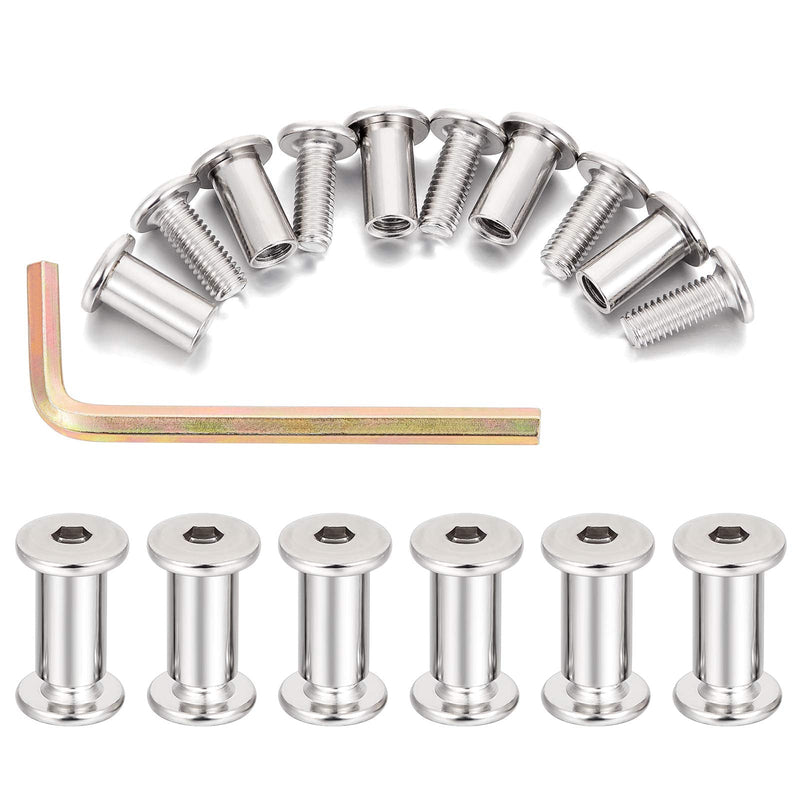 40 Sets M6 Binding Post Screws Rivet Socket Cap Connecting - Silver Hex Screws and Nuts Metal Bolts Cap Nuts Assortment Kit for Baby Bed Furniture, Scrapbook Photo Albums Binding (M6x15mm-D) M6x15mm-D
