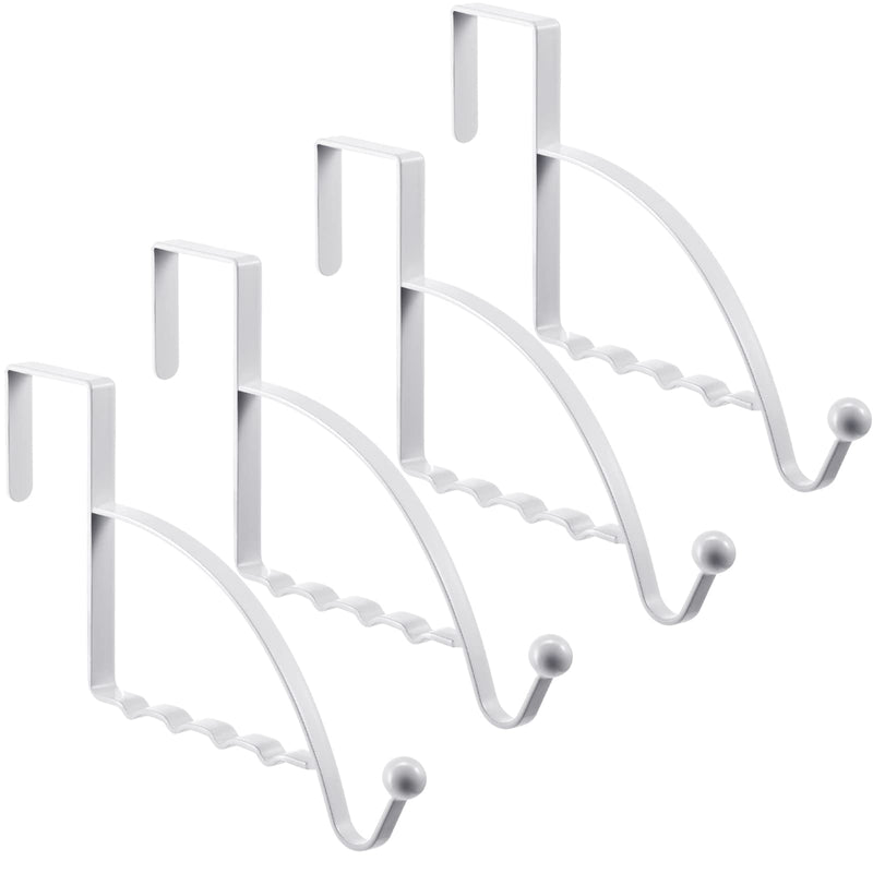 4 Pieces Over The Door Hooks Hanger Multi Hanging Storage Organizers Valet Hooks for Coats Clothes Hoodies Hats Scarves Purses Keys Bath Towels Robes and More(White) White