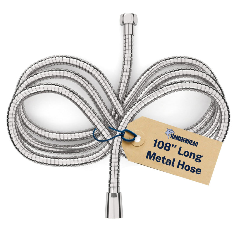 HammerHead Showers® Solid Metal 9 ft Shower Hose - CHROME – Extra Long 108” Attachment for Handheld Shower Head - Shower Hose Replacement 108 Inches