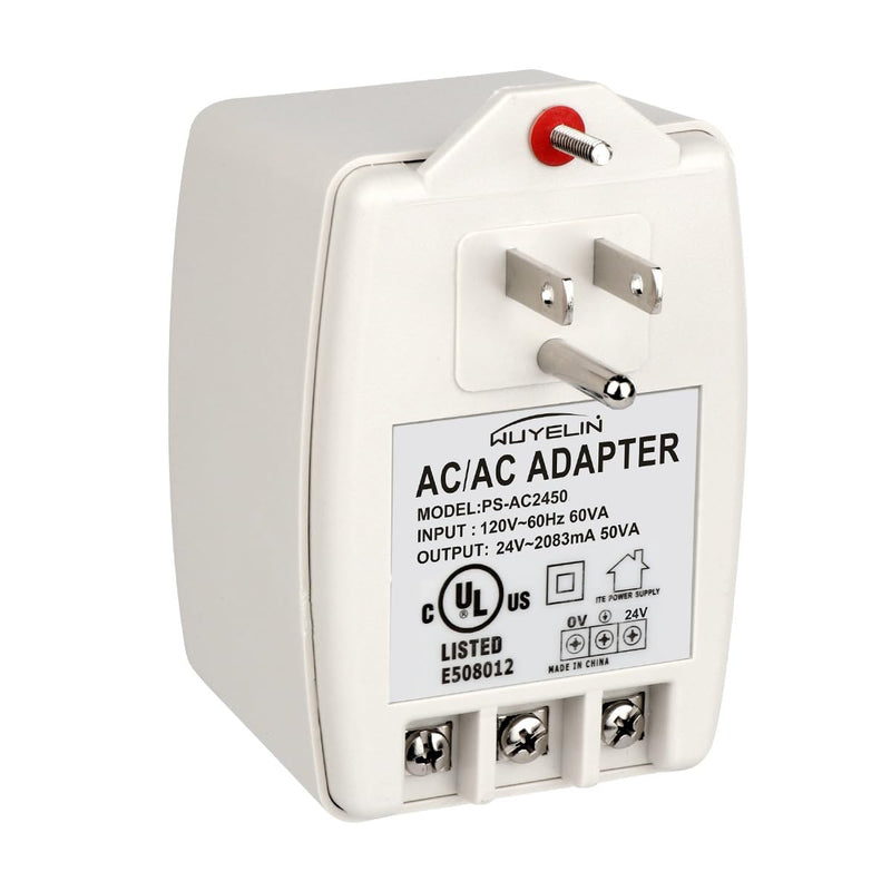 24VAC 50VA Wall Transformer with PTC Fuse Compatible with All Versions of Doorbell，Nest, Ecobee, Sensi and Honeywell Thermostat,Water Solftener,Screw Terminal Output