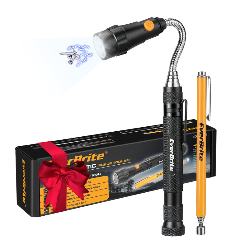 EverBrite 2-Piece Magnetic Pick Up Tool Set, Telescoping 360 Swivel Extensible Magnet Tool with LED Light, Gift for Dad, Mom, Husband, Father's Day, Birthday, Mechanic & Garage Tool