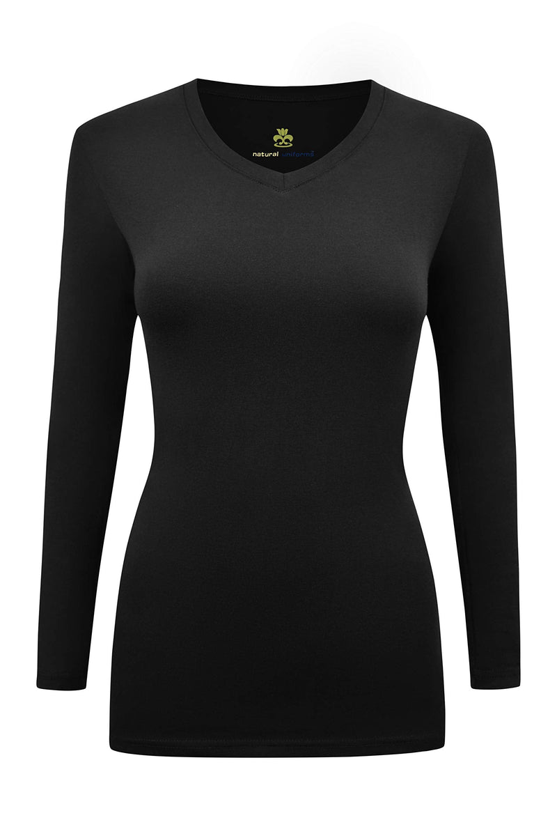 Natural Uniforms Women's Under Scrub Tee V-Neck Long Sleeve T-Shirt Large Black
