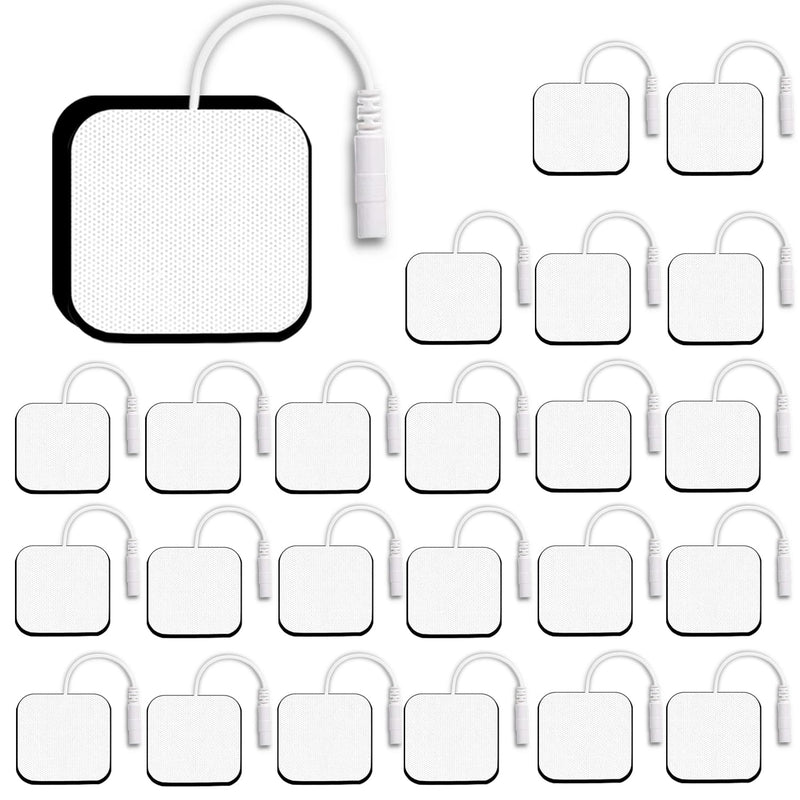 24PCS TENS Unit Replacement Pads 2X2, Latex Free Electrodes Compatible with TENS Machine Use 2mm Pin Connector Lead Wires Such as AUVON TENS, TENS 7000, Etekcity, Nicwell Care Tens White