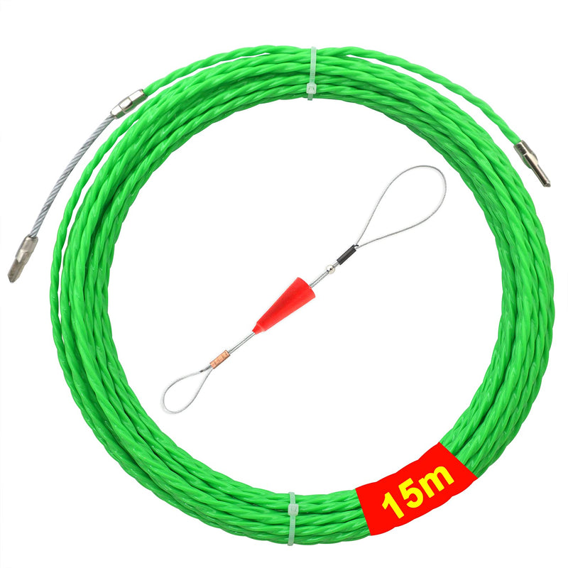 Fish Tape 49FT Wire Fishing Tools Cable Pulling Wire 4.5mm Diameter, Ideal for Cable Runs 15m