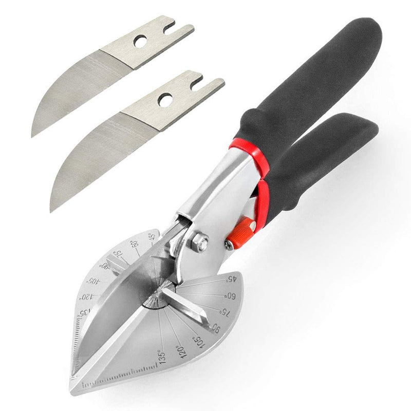 Multi Angle Miter Shear Cutter Hand Tools,45-135 Degree Adjustable Angle Scissors Trim Shears Tools for Vinyl Wood Molding Trim, 2 Extra Spare Blades Included With 2 Extra Spare Blades