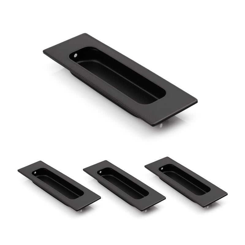 HOMOTEK 4 Pack 120mm Flush Sliding Closet Door Pulls, Recessed Finger Pulls for Sliding Barn Bypass Door Handles, Cabinet Drawer Rectangular Invisible Pull- Small Size 4.75 in, Black Small-12cm 4Pack-Black