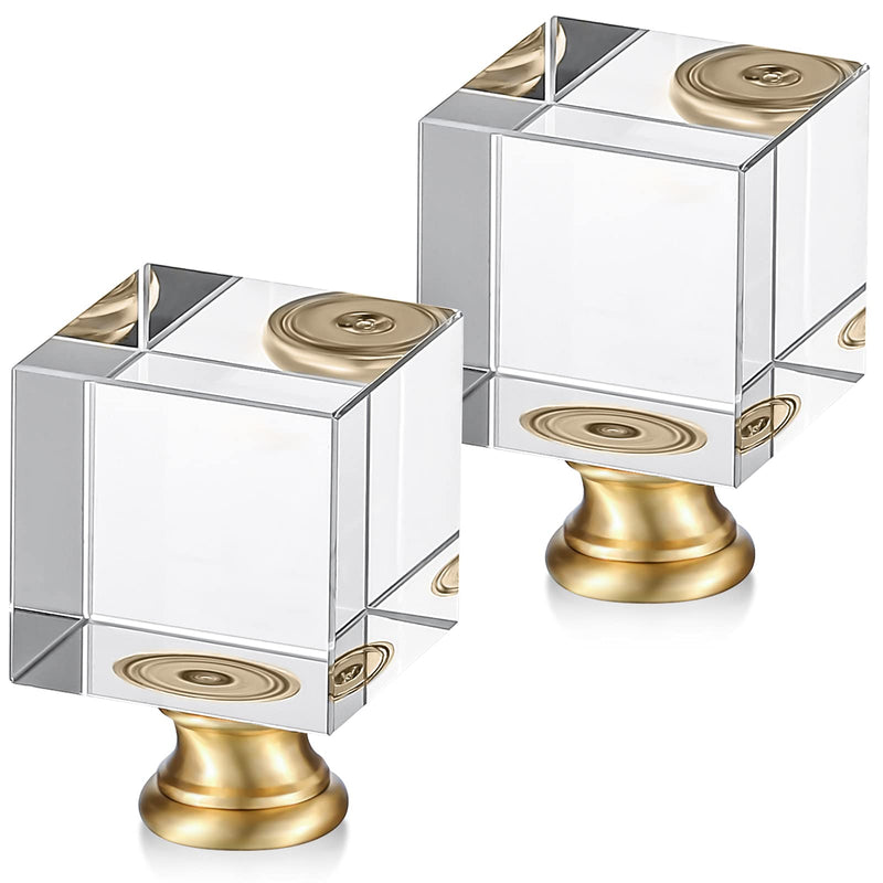 2 Pieces Cube Crystal Lamp Finial Clear Square Lamp Finial Cap Knob Top Knob Lamp Finial with Chromed Base for Lamp Shade Lamp Decoration, 1-4/5 Inches Tall (Clear, Gold) Clear, Gold