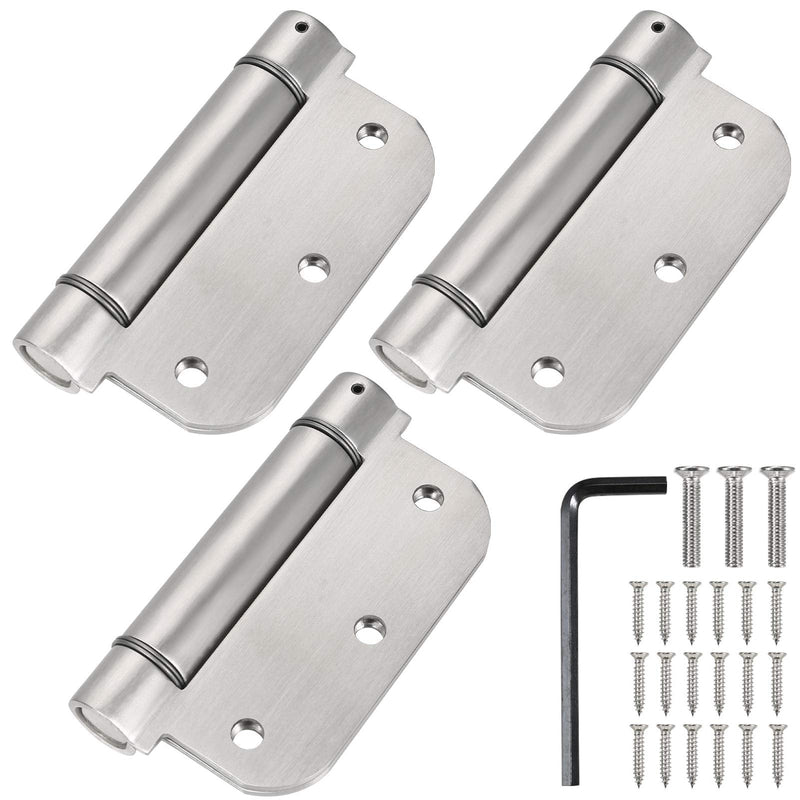 3.5'' Self-Closing Door Hinges 3.5 Inch x 3.5 Inch Spring Hinges Stainless Steel Adjustable Door Hinges Auto Closing with 5/8" Radius Corners (3.5'' 3pack, Silver) 3.5'' 3 Pack