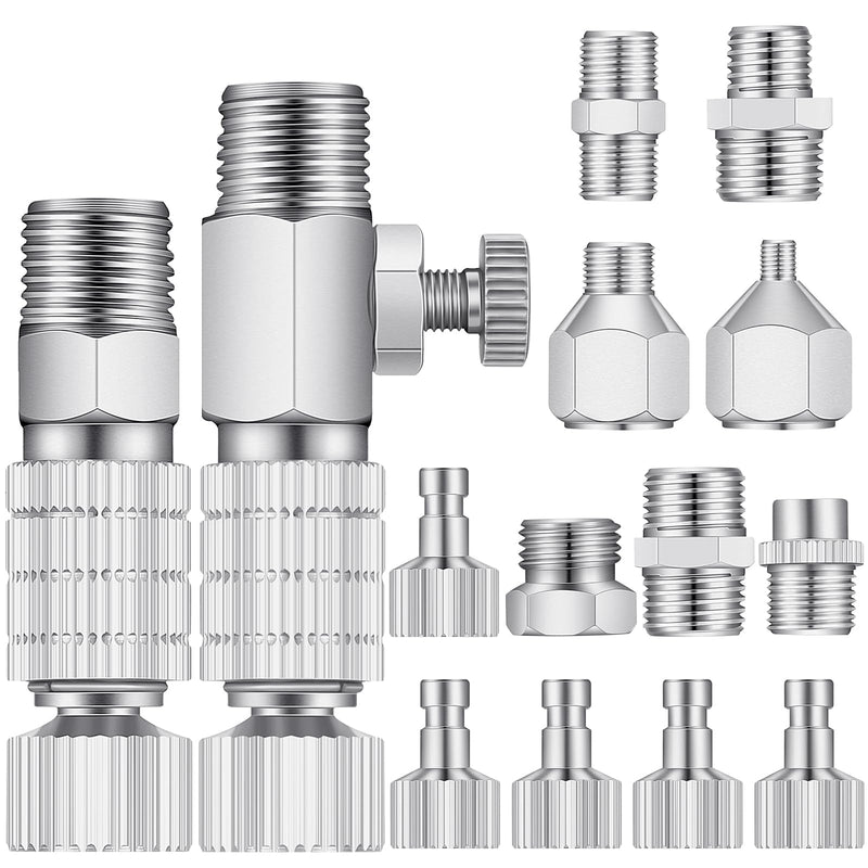 14 Pieces Airbrush Adapter Set Airbrush Quick Release Coupling Disconnect Adapter Kit Airbrush Quick Release Disconnect Fitting Connector Set Female Connectors for Air Compressor and Airbrush Hose