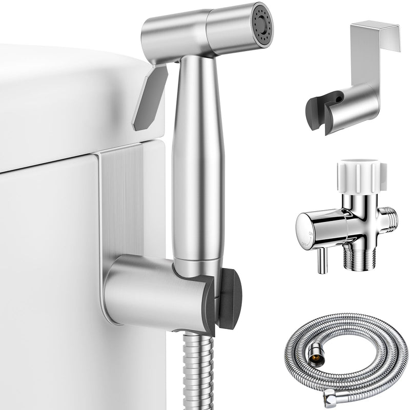 LUFEIDRA Handheld Bidet Sprayer for Toilet-Adjustable Water Pressure Jet Spray with Bidet Hose for Feminine Wash, New Premium Stainless Steel Muslim Shower Toilet Bidet Cloth Diaper Sprayer Set 1 Pack Brushed Nickel