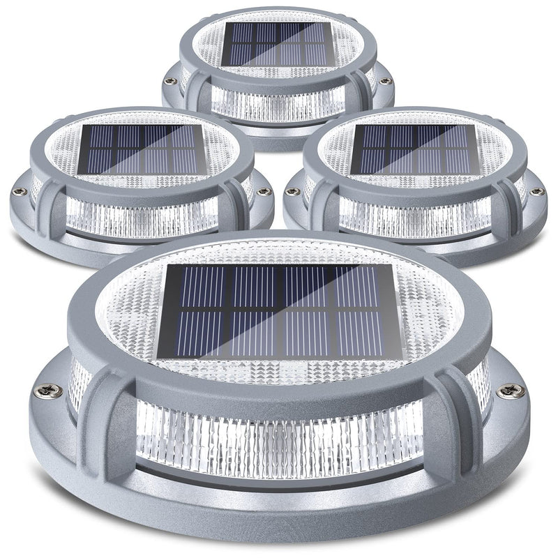 SIEDiNLAR Solar Deck Lights Outdoor 2 Modes 16 LEDs Driveway Markers Dock Light Solar Powered Waterproof for Ground Step Pathway Walkway Stair Garden Road Yard 4 Pack (Cool White/Warm White) Cool White & Warm White