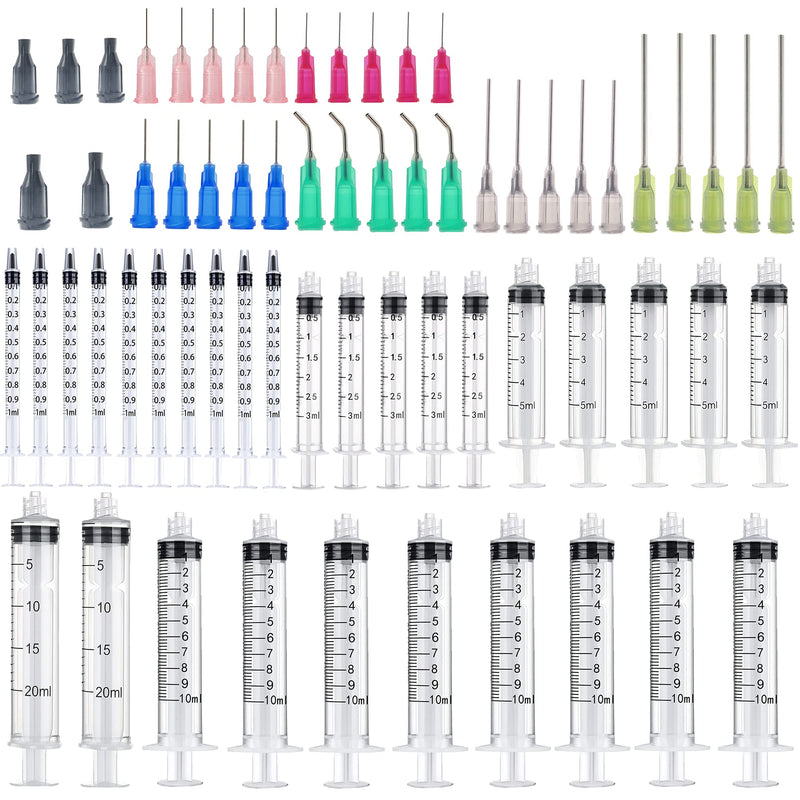 30 Pack 1ml, 3ml, 5ml, 10ml, 20ml Glue Dispenser with14ga,16ga, 18ga, 20ga, 22ga, 25ga Glue Dispenser head and Caps for Measuring and Refilling, Glue Applicator or Oil