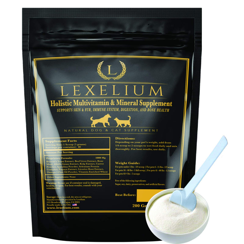 Holistic Multivitamin Supplement for Dogs and Cats - Complete 12-in-1 Plant-Based Vitamins & Minerals for Skin, Coat, Digestion, Bones, and Immunity - Omega-3 Fish Oil, Vitamin Mineral Complex - 200G - PawsPlanet Australia