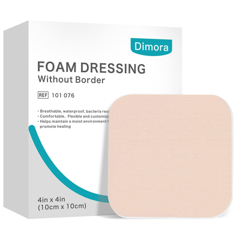 Dimora Foam Dressing, Sterile Non-Adhesive Hydrophilic Pads, Highly Absorbent 4"x4"(10 cm*10 cm) Pack of 10 Square Waterproof Dressing for Wound Care 4"x 4"(10PCS)