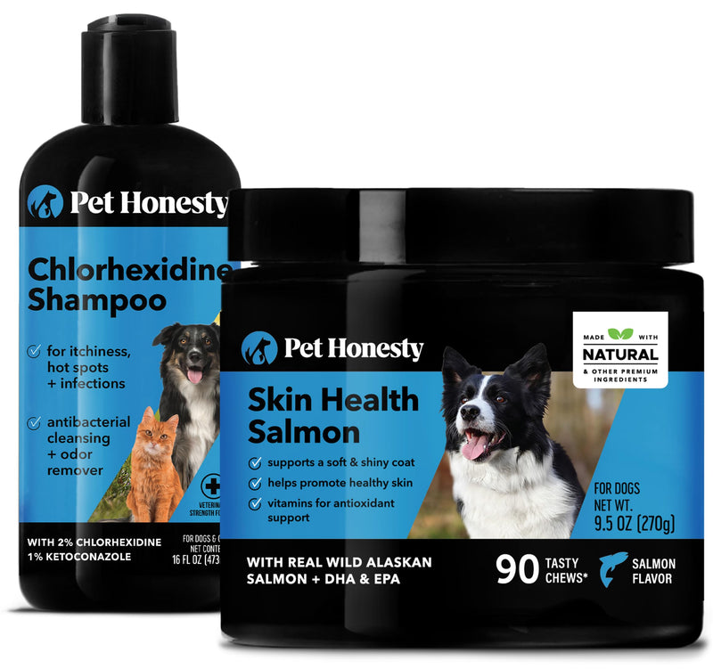 PetHonesty Chlorhexidine Shampoo + Skin Health Salmon Bundle - Itch Relief, Shiny Dog Coat, Dog Shampoo for Allergies, 100% Natural Fish Oil with Omega3s, Reduce Shedding, Healthy Skin & Coat - PawsPlanet Australia