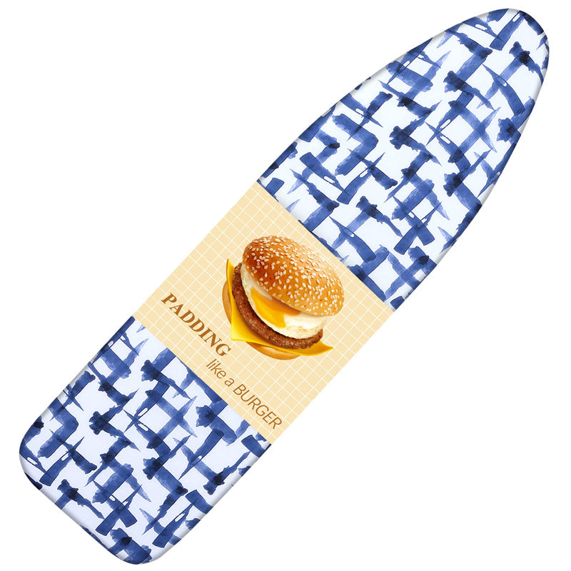 Ironing Board Cover and pad - 15 x 54 Thick Padding 4 Layers with 2" Elastic, Stain Resistant & Durable Scorch, 2 Click Buckles for Smooth Iron/Easy Installation, Blue Brushstrokes 15x54