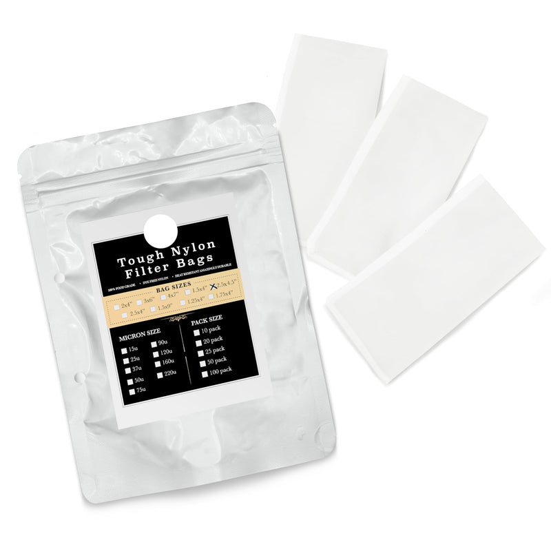 Gutenberg's tough 2.5x4.5 inch nylon micron filter bags 25-50 Packs | tea filter bags | All Micron Sizes (25-Pack, 90 Micron) 25-Pack