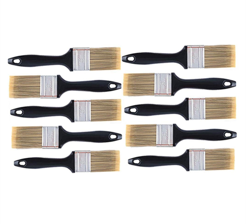 10 Pieces 2 Inch Paint Brush,Flat Paint Brushes Professional Paint Tools with Treated Plastic Handle for DIY Paint,Furniture,Fences,Deck,and Wall Trim Black 10 Pack