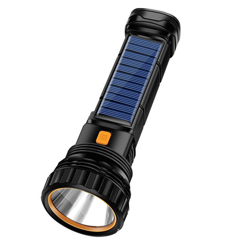 Solar/Rechargeable Multi Function 1000 Lumens LED Flashlight, with Emergency Strobe Light and 1200 Mah Battery, Emergency Power Supply and USB Charging Cable, Fast Charging (1PC) Black 1PCS
