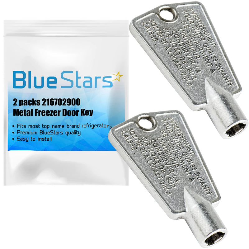 BlueStars 216702900 Ultra Durable Metal Freezer Door Key - Compatible with Frigidaire & Kenmore Freezers - Replaces 297147700 AP4071414 AP2113733 AP4301346 PS1991481-2 Packs Pack of 2 As pictured