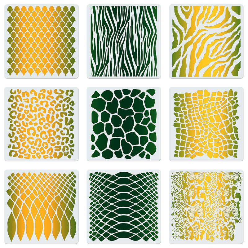 9PCS 12 Inch Animal Print Stencils for Painting on Wood Wall Fabric, CINPIUK Large Safari Animal Print Airbrush Stencil Snakeskin Leopard Zebra Alligator Scale Reusable Templates DIY Crafts