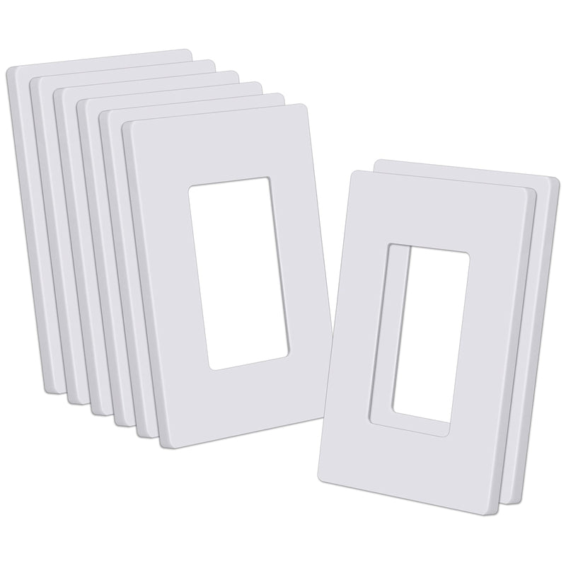 CML Decorator Screwless Wall Plate, 1-Gang Receptacle Outlet Cover, 8 Pack Hidden Screw Smooth Face Switch Plates, Standard Size 2.91"x4.68", Impact Resistant, White Gloss White