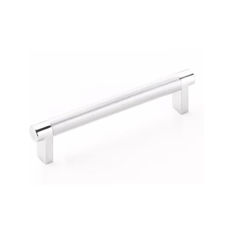 Emtek Select Knurled Cabinet Pull with Polished Chrome (US26) Stem Finish - Choice of Size - 84054.RECUS26.KNUS26 - Center-to-Center: 5"