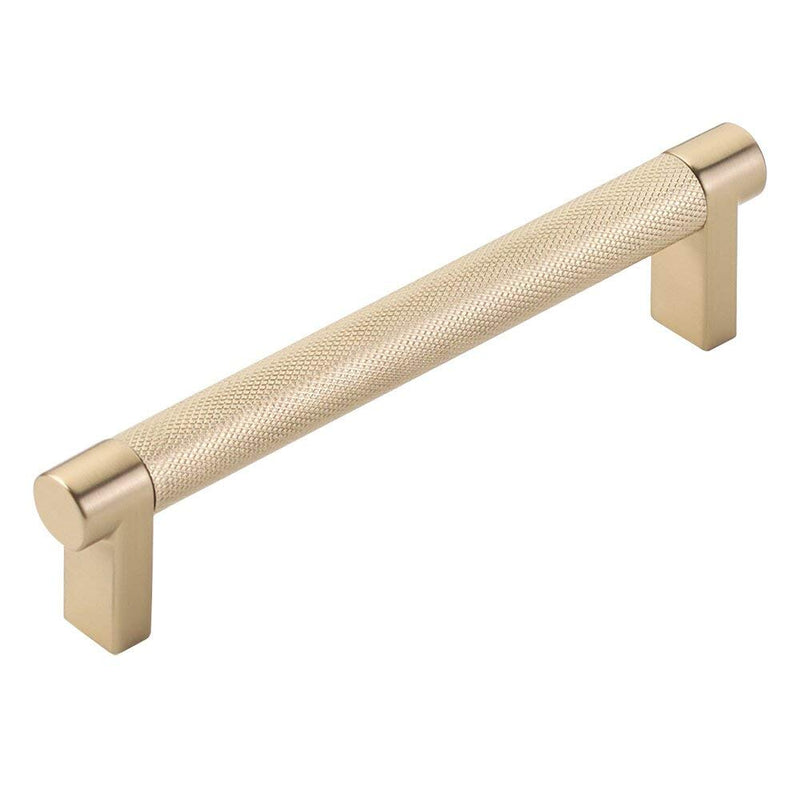 Emtek Select Knurled Cabinet Pull with Satin Brass (US4) Stem Finish - Choice of Size - 84054.RECUS4.KNUS4 - Center-to-Center: 5"