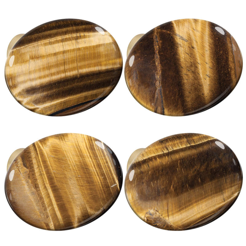 mookaitedecor 4 Pcs Oval Tiger's Eye Cabinet Knobs Drawers Dressers | Crystal Handles for Cabinets, Decorative Drawer Pulls, for Kitchen Cupboard Brown