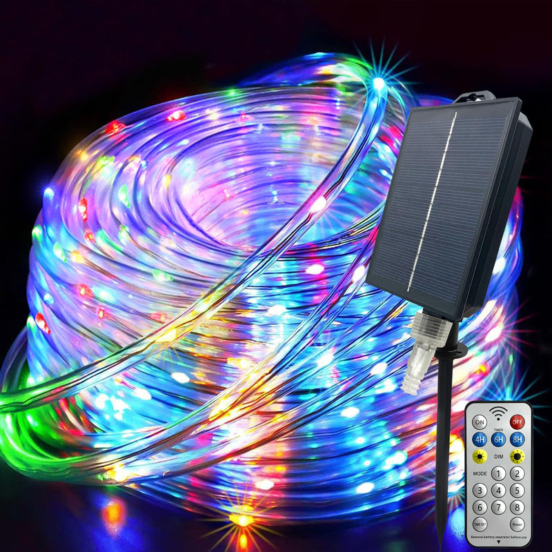 Solar String Lights Outdoor Waterproof LED,66ft 200 LED Rope Lights Solar Powered,8 Modes Multicolor Fairy Lights with Remote for Christmas Garden Patio Deck Backyard Pool Trampoline Multicolor(1 Pack x 66ft)