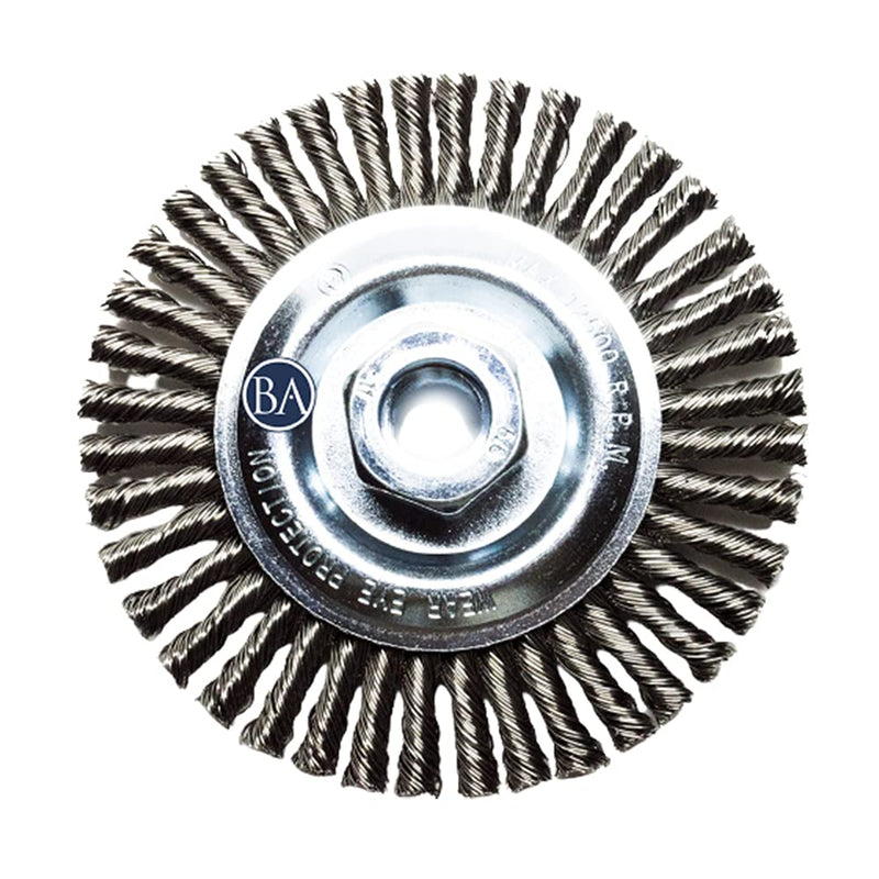 Benchmark Abrasives 4 1/2 Inch Stringer Bead Wire Wheel for Angle Grinder, Cleaning Narrow Holes, Derusting, Paint Removal, Deburring Grinding Wheels - Grinder Cutting Wheel - Stainless Steel 5" x 1/4"